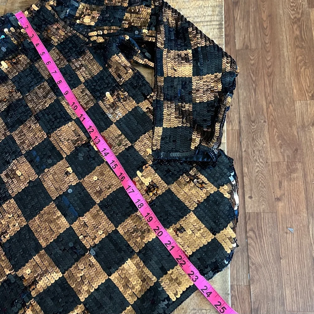 Argenti Vintage Black & Copper Sequins Checkered Silk Blouse Size S - Picture 9 of 14